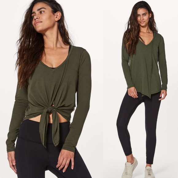 lululemon athletica Tops - Lululemon Long Sleeve Shirt Size 12 Knot a Problem Long Sleeve Dark Olive Green